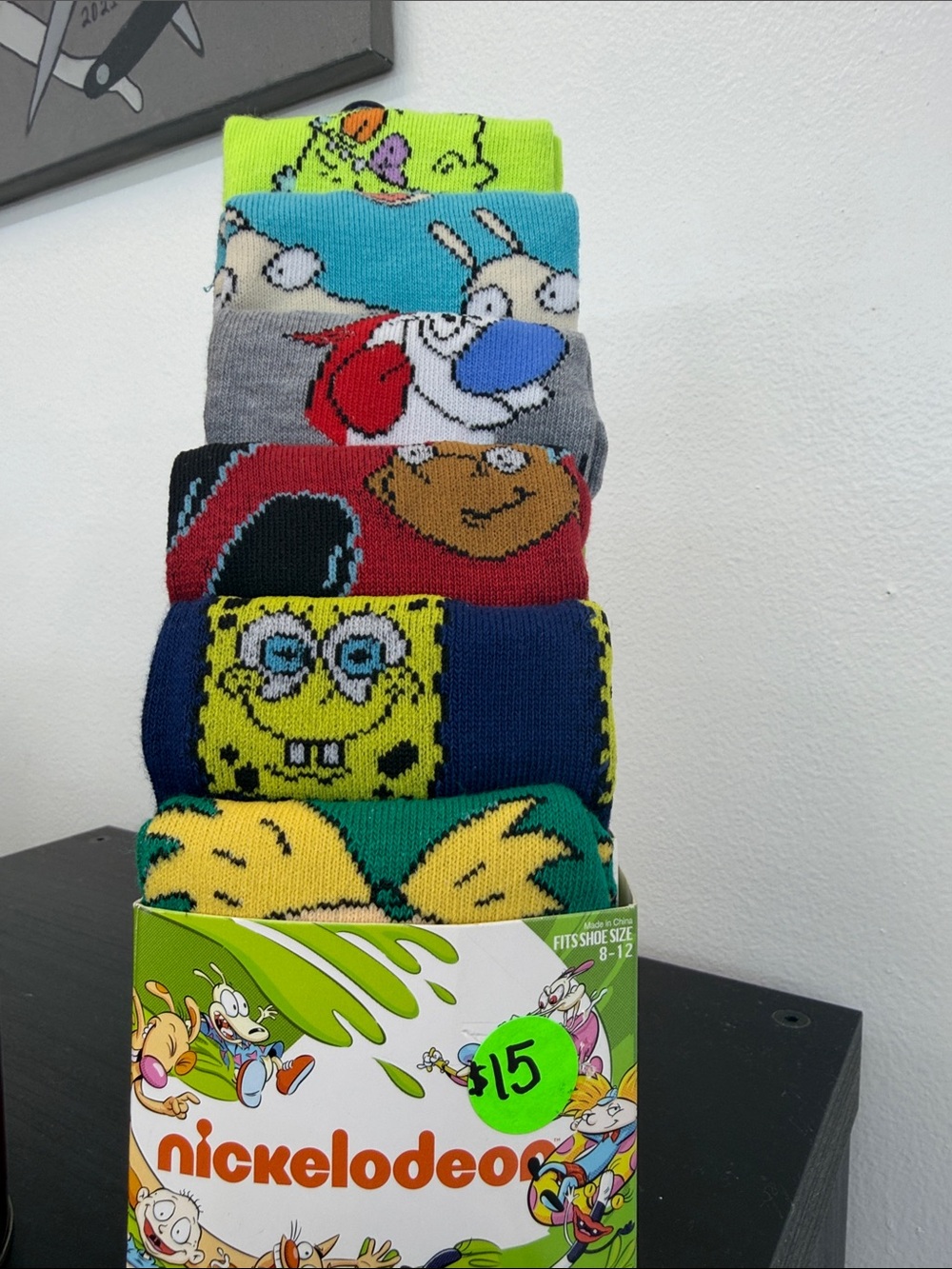Nickelodeon Character Crew Socks - Neon Green, Blue, Gray, Red, Yellow